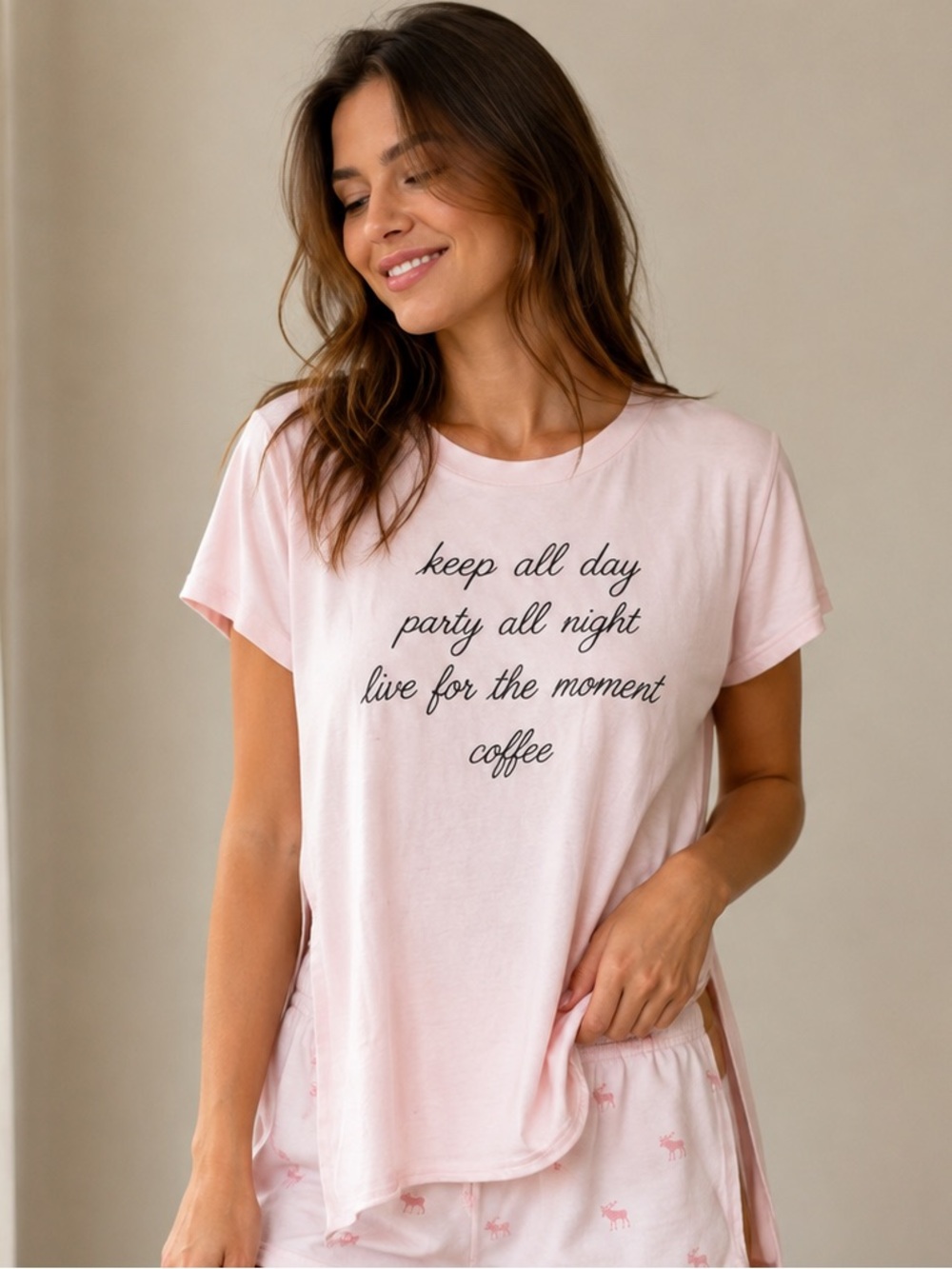 Abercrombie & Fitch Pink Sleep Tee High Side Slit Lounge Top Size S